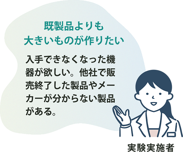 既製品よりも大きいものが作りたい 入手できなくなった機器が欲しい。他社で販売終了した製品やメーカーが分からない製品がある。