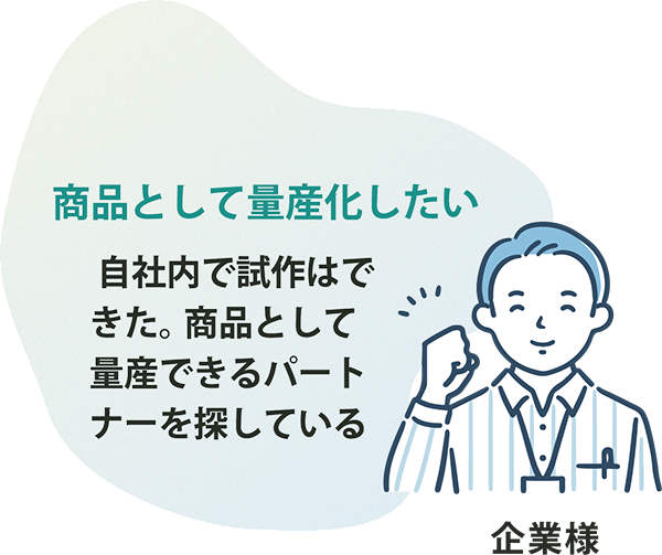 商品として量産化したい  自社内で試作はできた。 商品として量産できるパートナーを探している